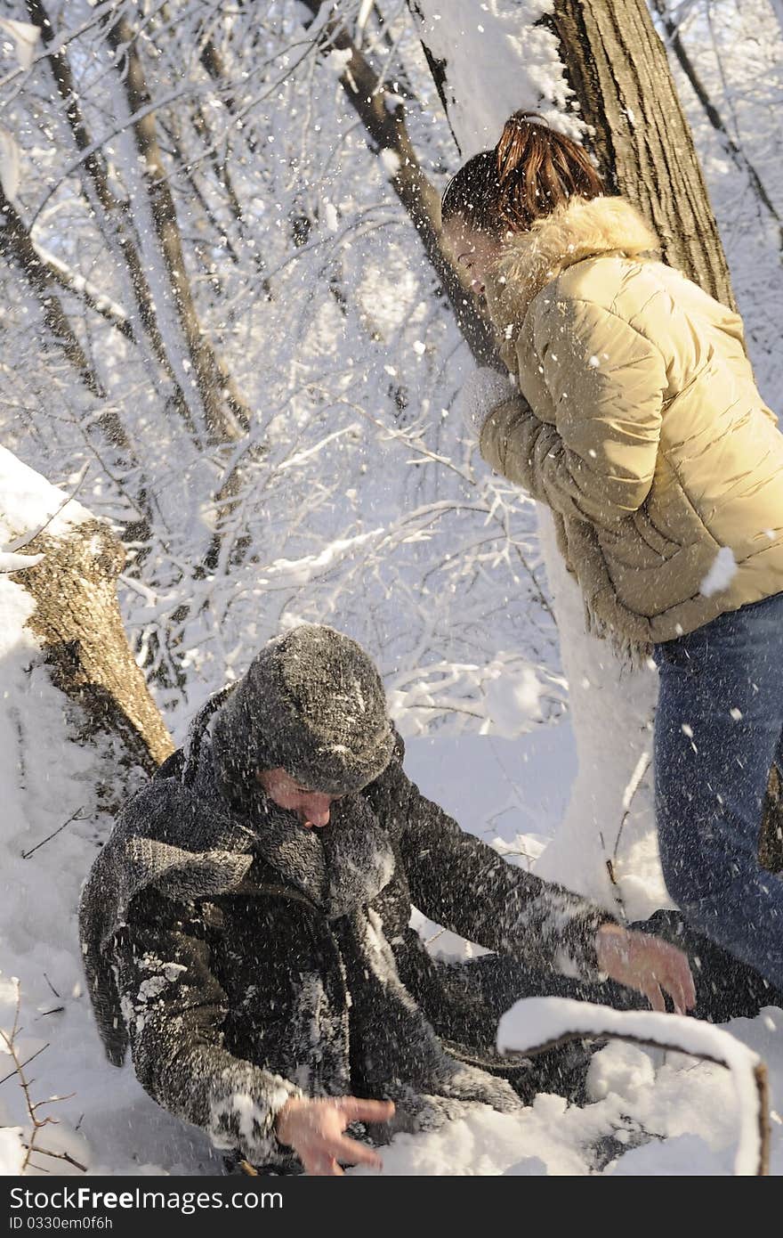 Teens Fighting With Snow Balls