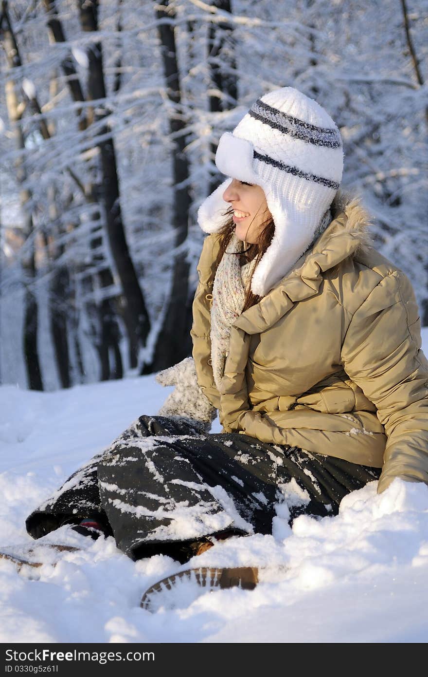 Girl playing with snow