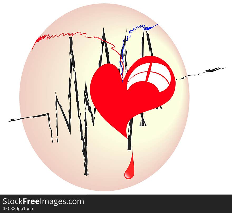 Red plastic heart with a white cardiogram line. Red plastic heart with a white cardiogram line