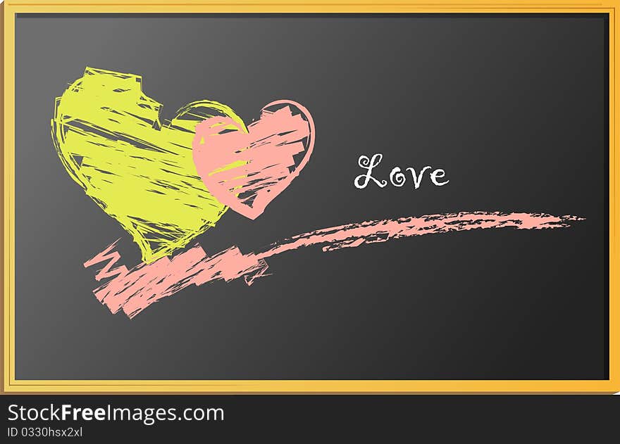 Hearts, drawing on blackboard