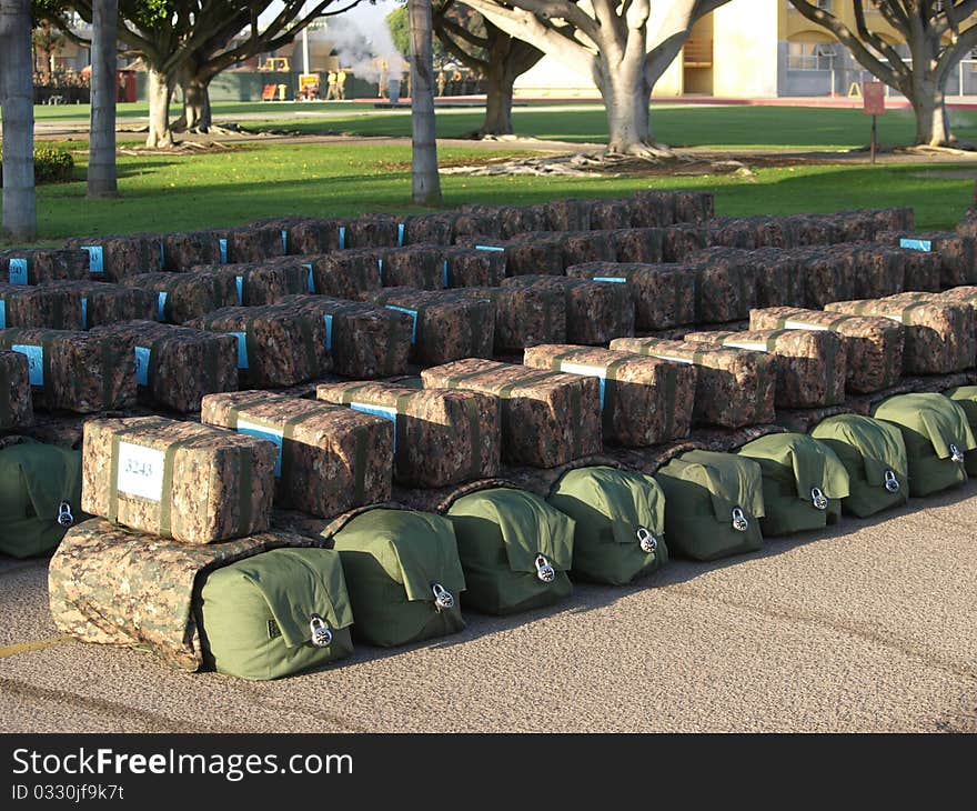 Marine graduate's gear lined up and ready to go. Marine graduate's gear lined up and ready to go.