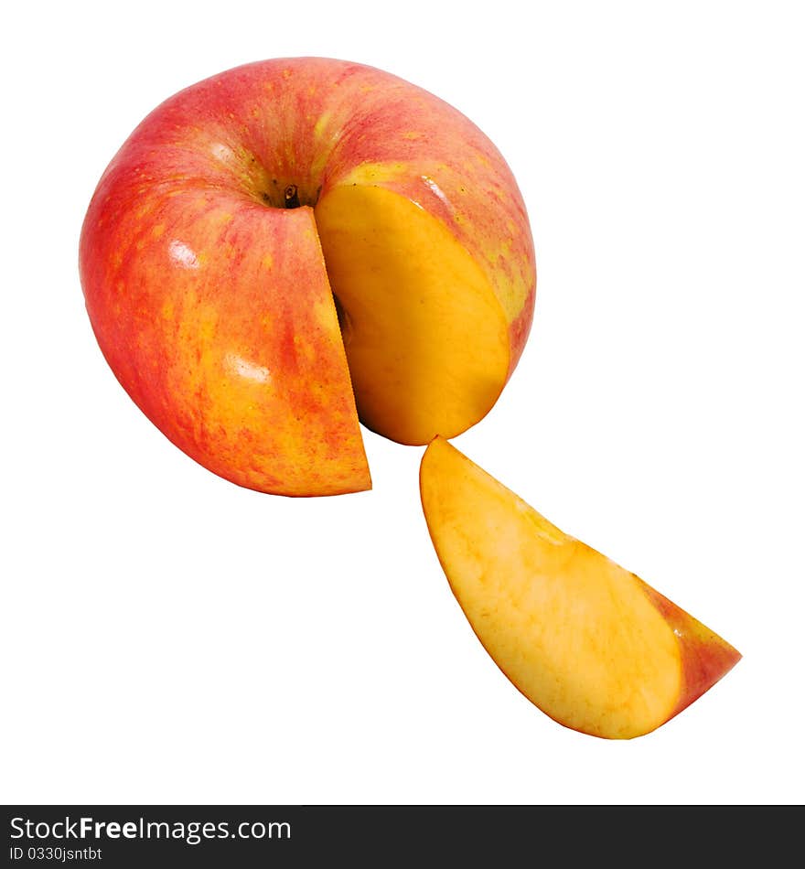 With cutting off a slice of apple on a white background. With cutting off a slice of apple on a white background