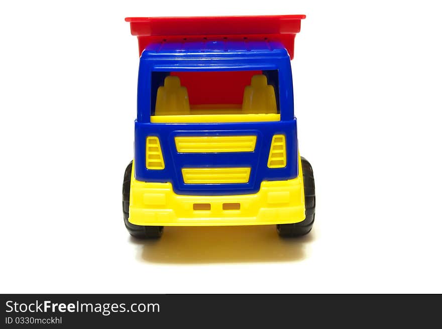 Photo of the toy truck on white background