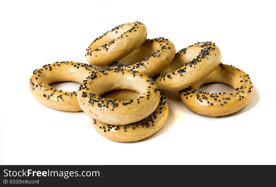 Bagels with poppy seeds isolated on a white background