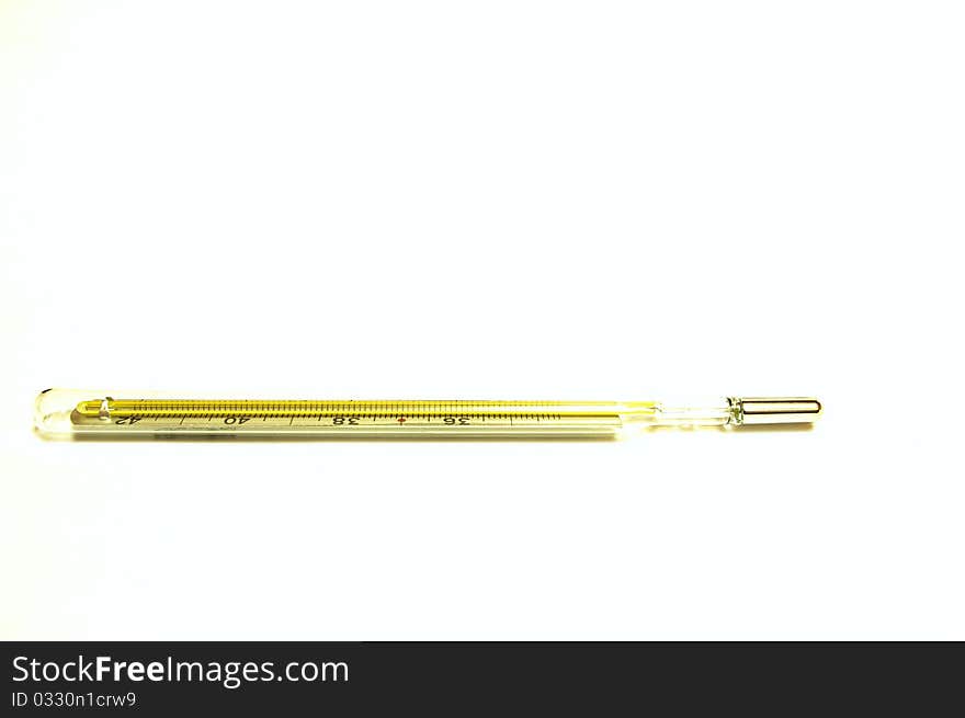 Photo of the mercury thermometer on white background