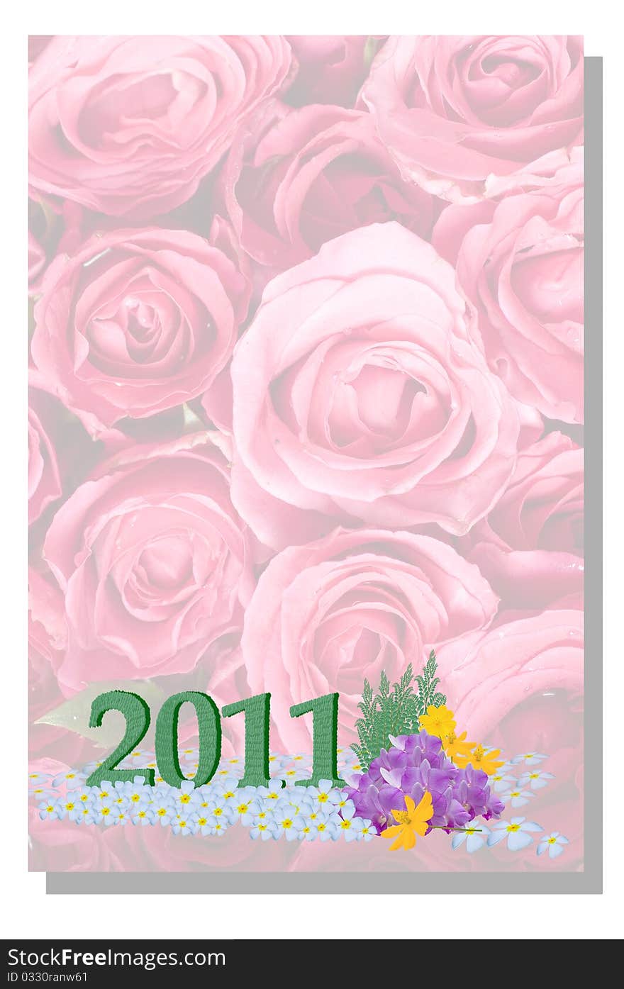 New year 2011 number on rose background