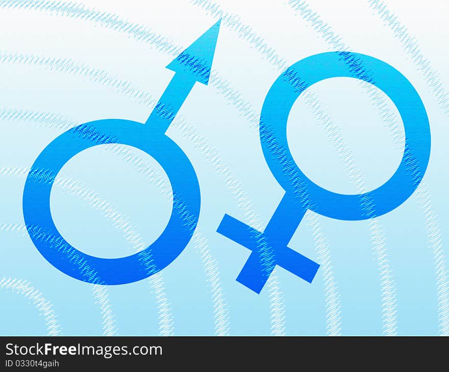 Machismo and feminine symbols on a blue background