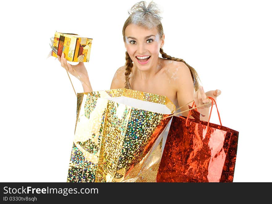 Beautiful winter girl posing in studio. Beautiful winter girl posing in studio