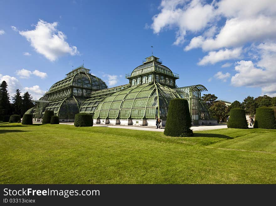 Daylight image of the famous greenhouse (so called palmenhaus) of Schoenbrunn (so called Schönbrunn )of Vienna, Austria. Daylight image of the famous greenhouse (so called palmenhaus) of Schoenbrunn (so called Schönbrunn )of Vienna, Austria.