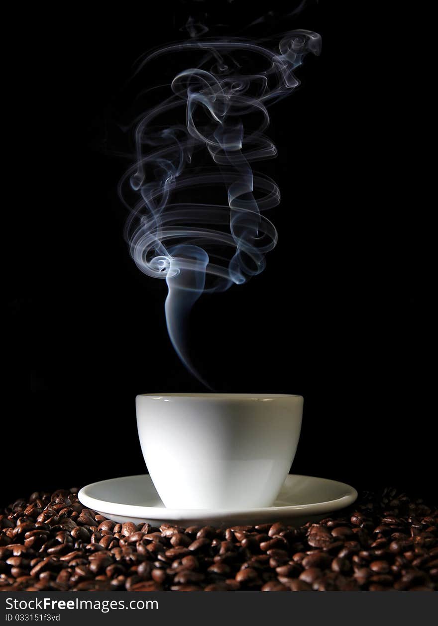 Studio photo of coffee cup with steam