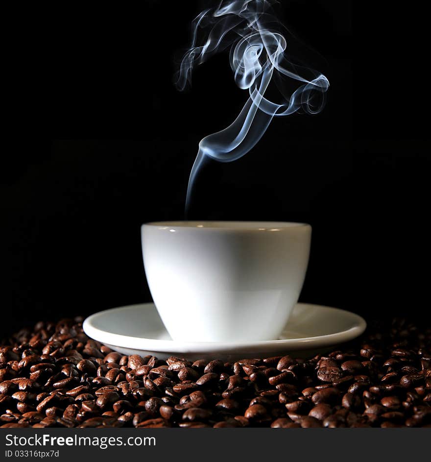 Studio photo of coffee cup with steam