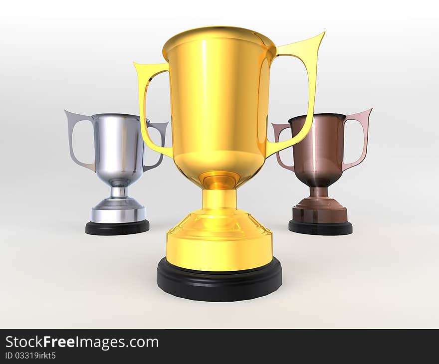 Gold, Silver And Bronze Trophies