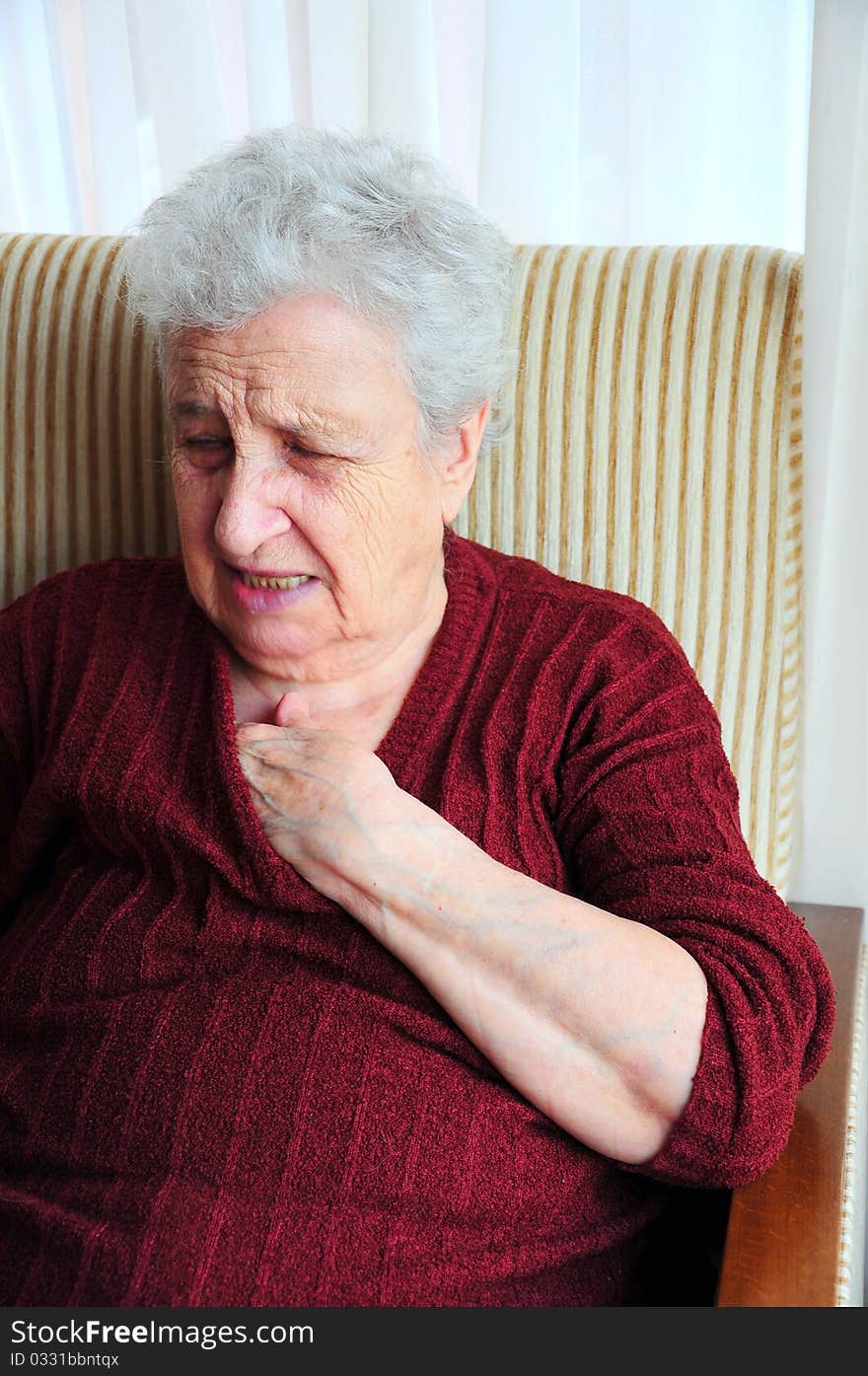 A senior woman with white hair