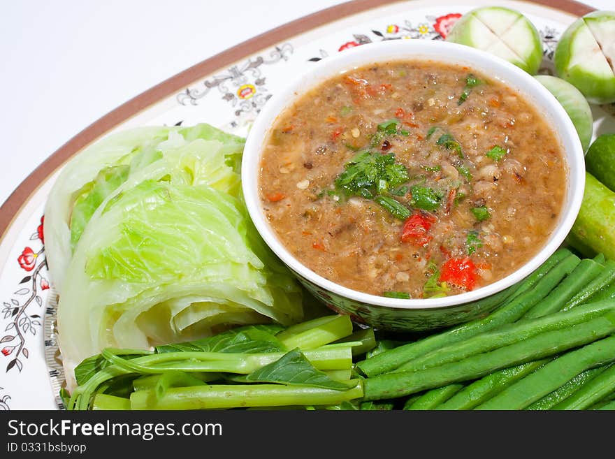 Thai food. Curry cooked vegetables.