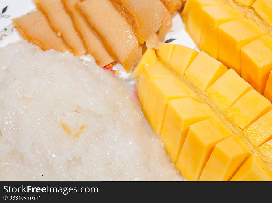 Mango Sticky Rice Dessert. Where to eat dessert, mango sticky rice with coconut milk and sweet pleasure.