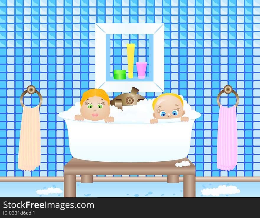 Two baby in bathroom