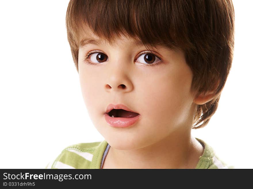 Portrait of amazed little boy isolated on white background. Portrait of amazed little boy isolated on white background