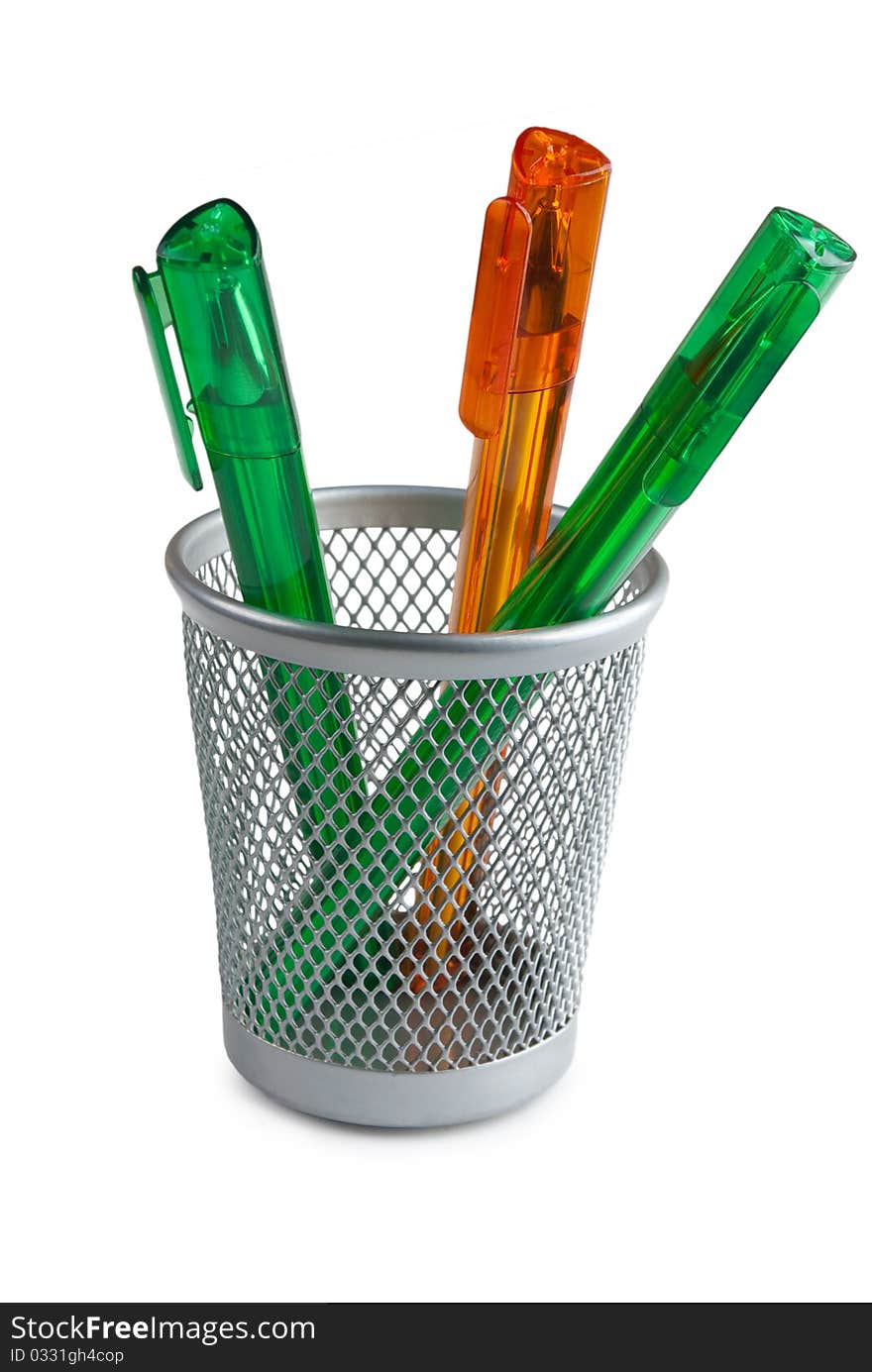 Three pen in basket on a white background