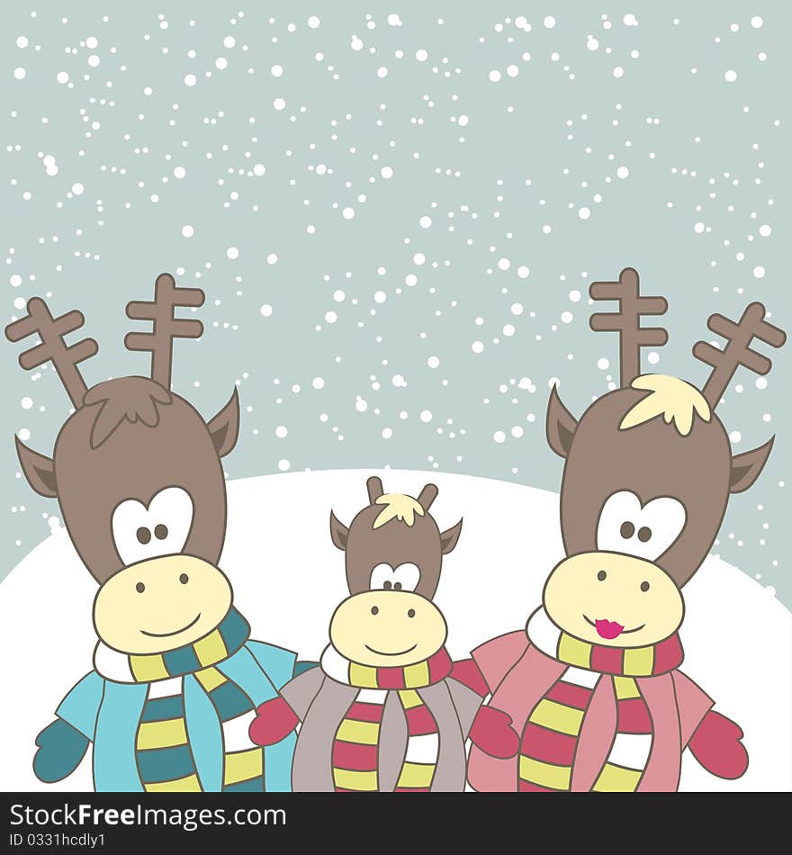 Christmas Card With Reindeer. Vector Illustration