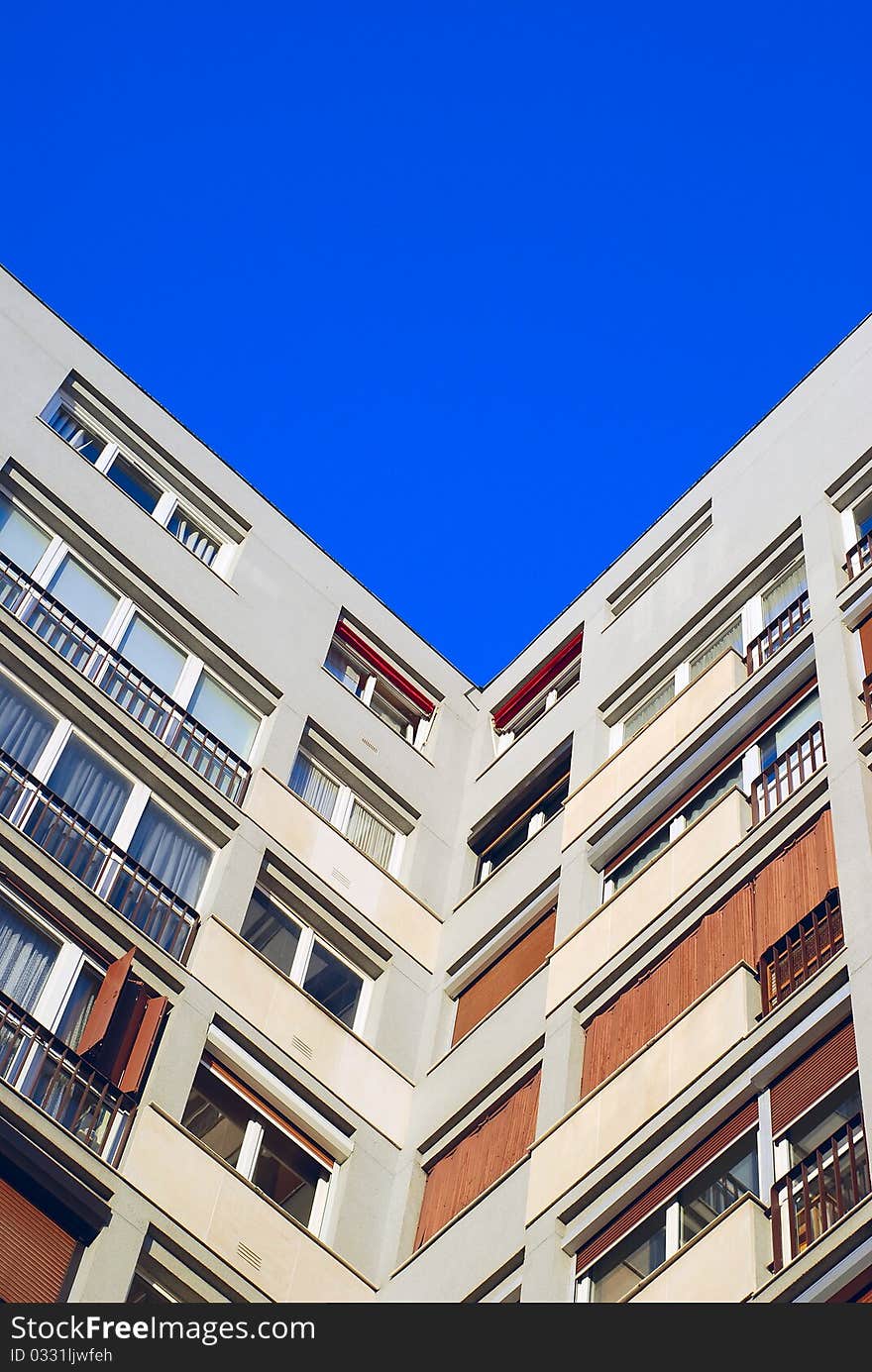 The building and blue sky