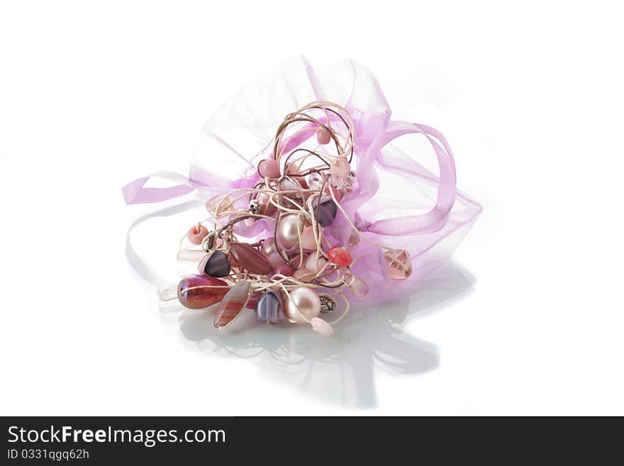 Necklace in gift box isolated on a white background