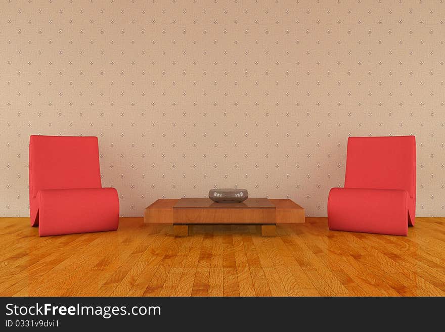 3d rendering of a modern chairs and table. 3d rendering of a modern chairs and table