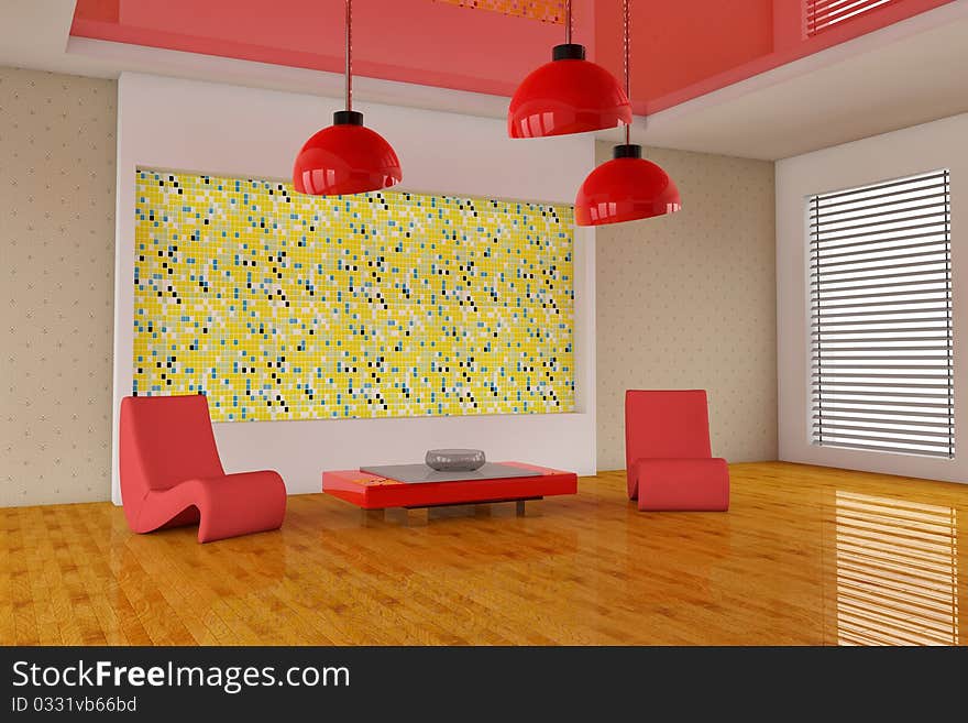 3d interior room with modern chairs