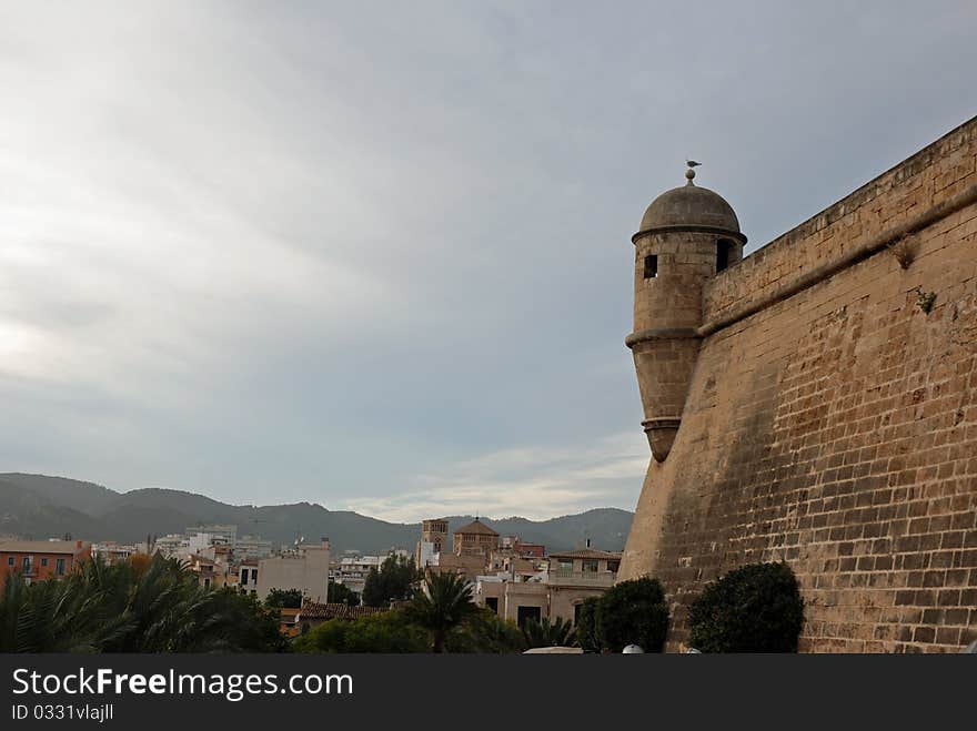 View of the old wall of Palma de Majorca. View of the old wall of Palma de Majorca