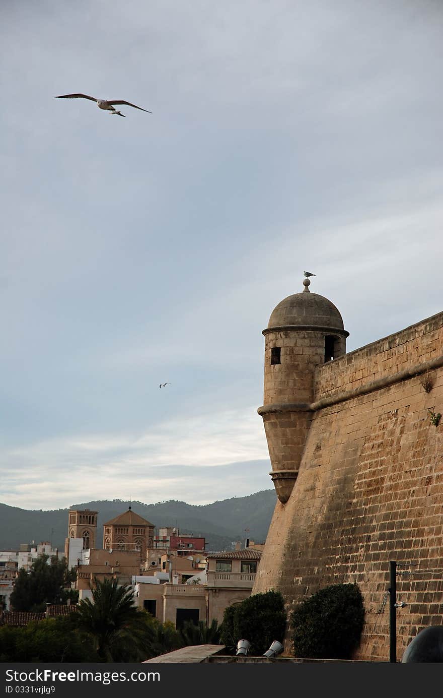 View of the old wall of Palma de Majorca. View of the old wall of Palma de Majorca