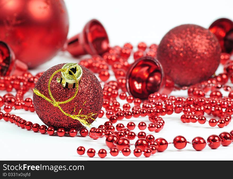 Red Christmas balls decoration with gold thread. Red Christmas balls decoration with gold thread