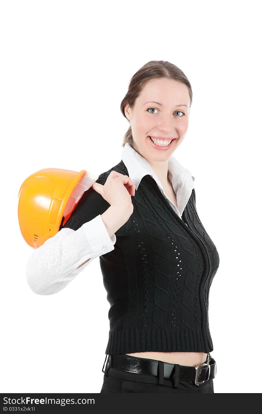 A business woman With cones over white background. A business woman With cones over white background