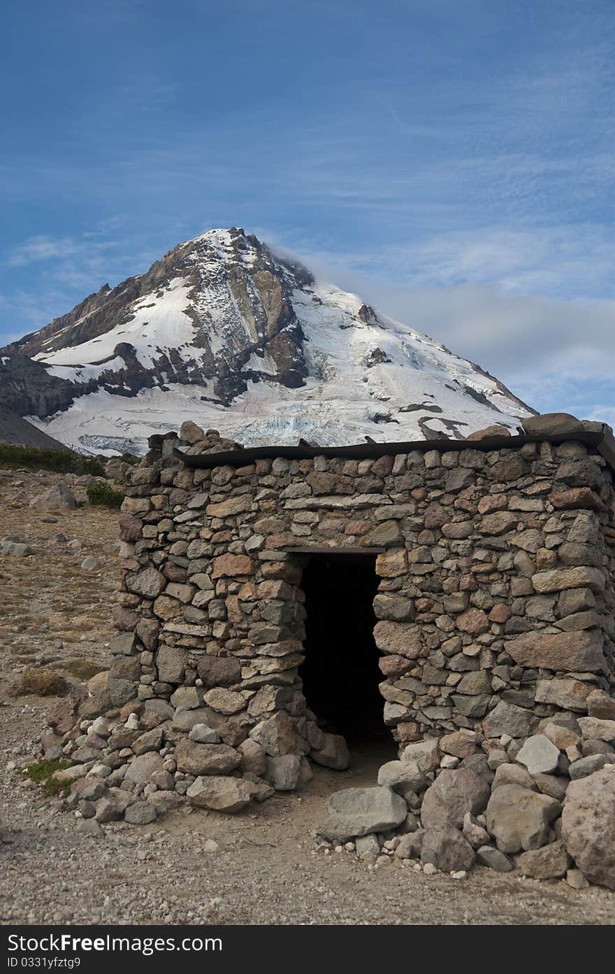 Stone shelter on Mt. Hood in Oregon, built by the CCC. Stone shelter on Mt. Hood in Oregon, built by the CCC