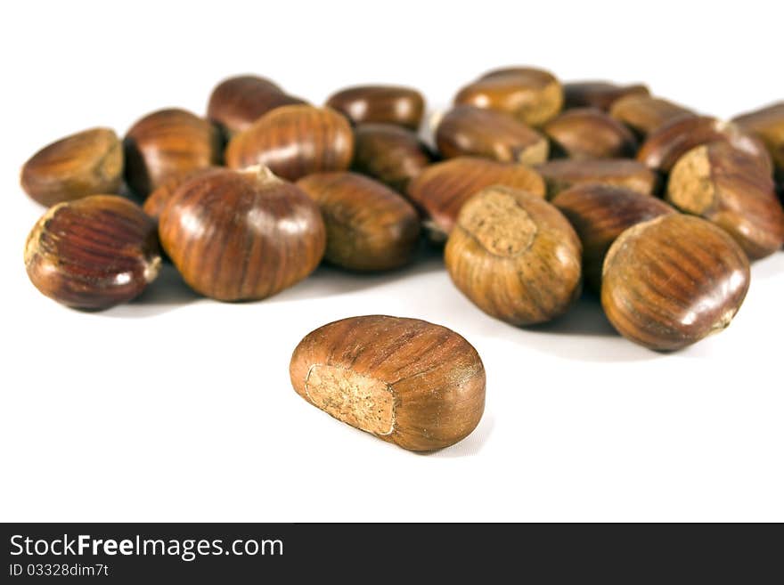 Chestnuts on white background