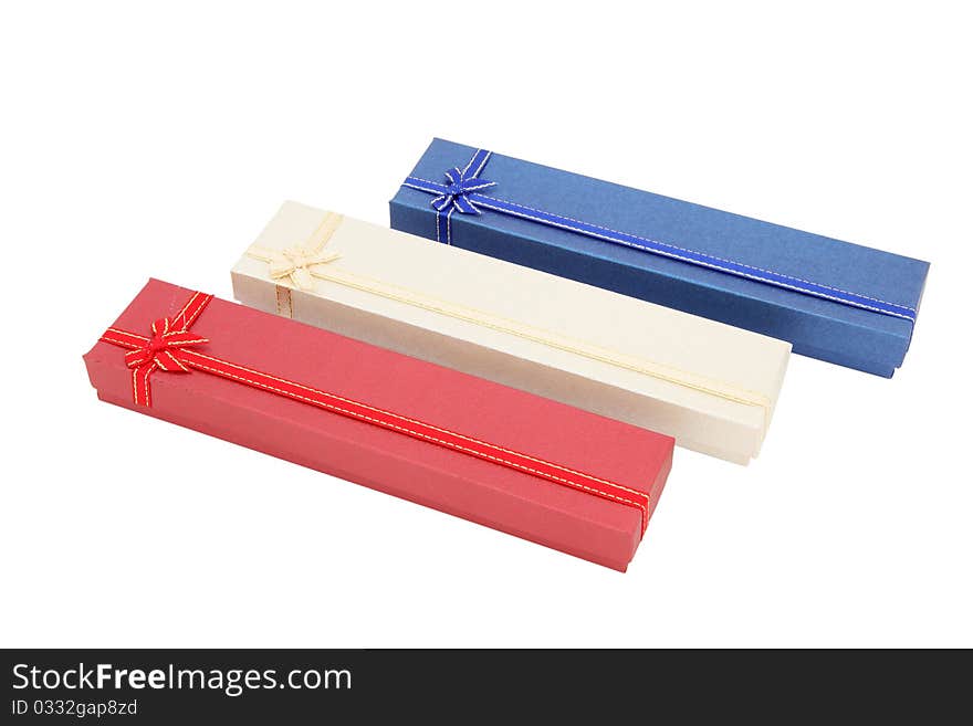 Isolated red white and blue holiday gift boxes