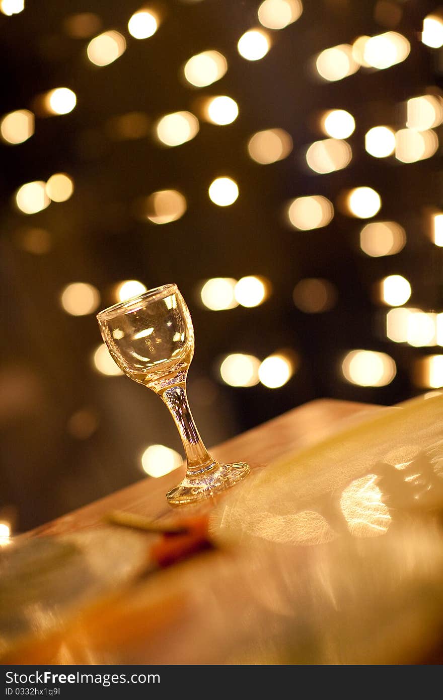 Glass on the table with lights. Glass on the table with lights