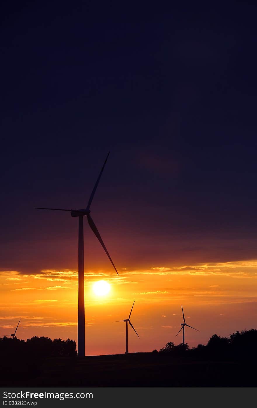 Wind Turbines During Beautiful Sunset