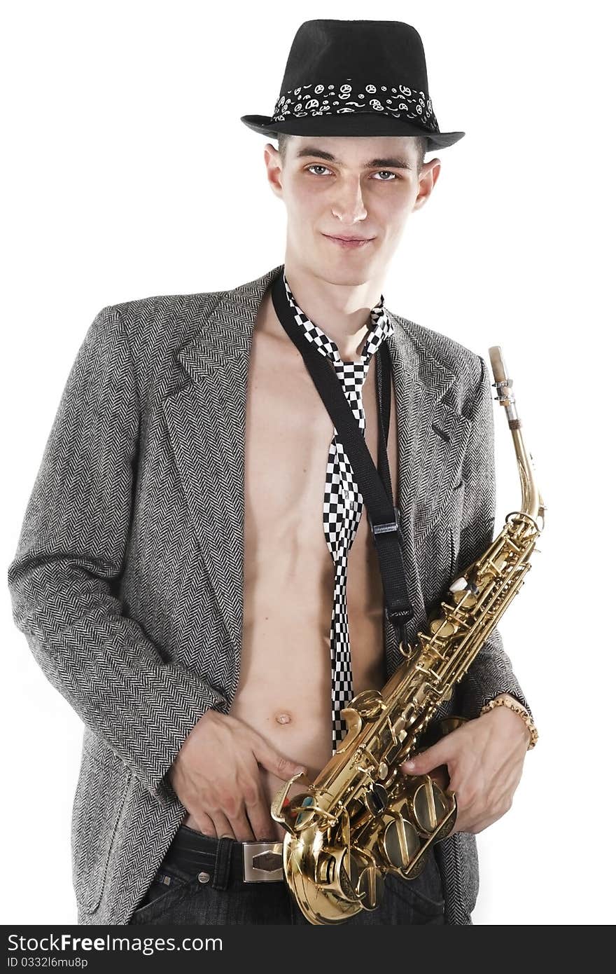 Jazz Man Posing With Saxophone