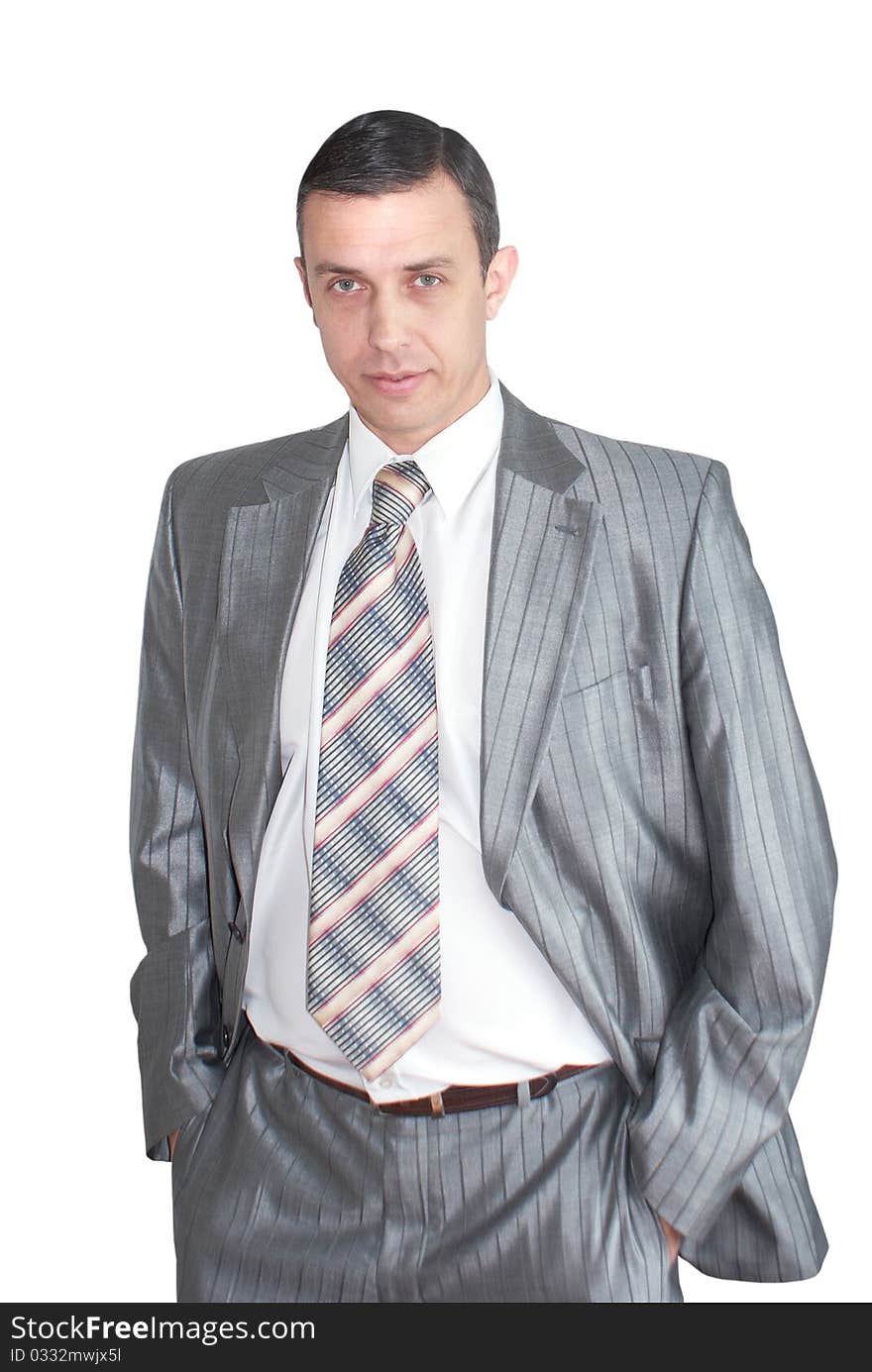 Portrait of the modern businessman on a white background