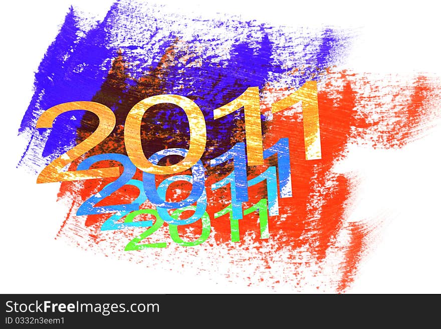 2011 new year on color paint brush strokes background. 2011 new year on color paint brush strokes background