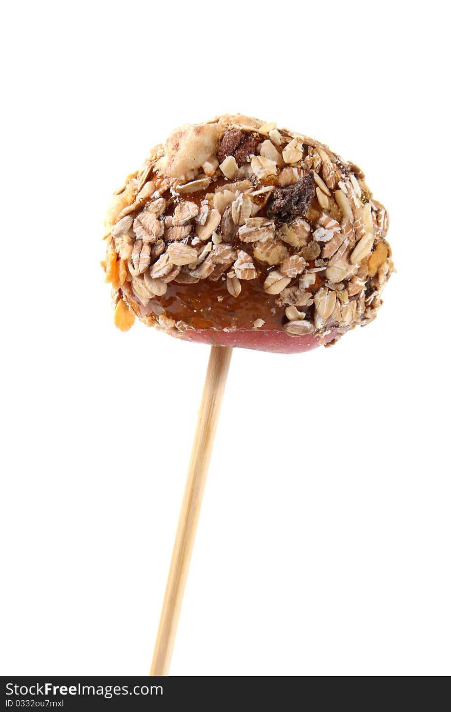 Caramel coated apple on stick