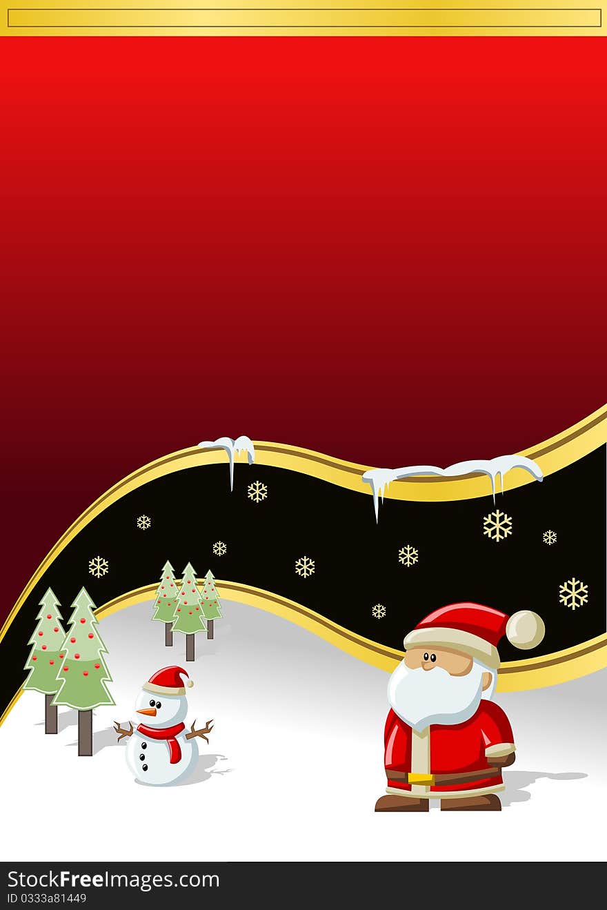 Red Template of Santa-Claus on Christmas time with snowman