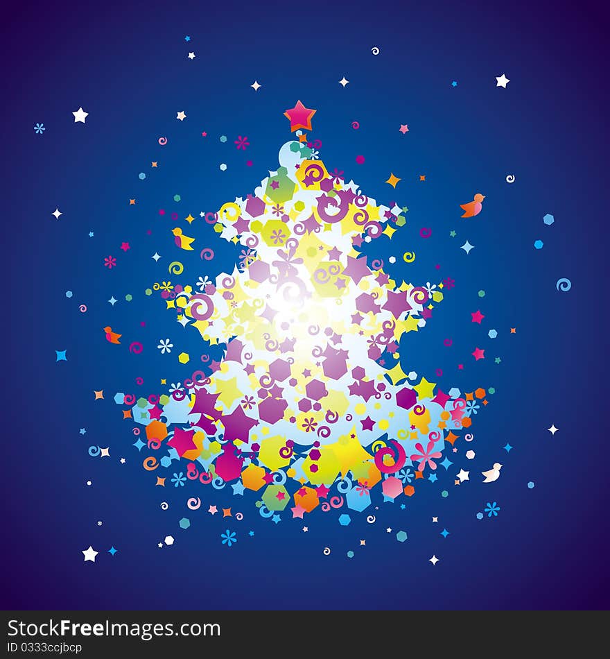 Magic christmas tree in snow