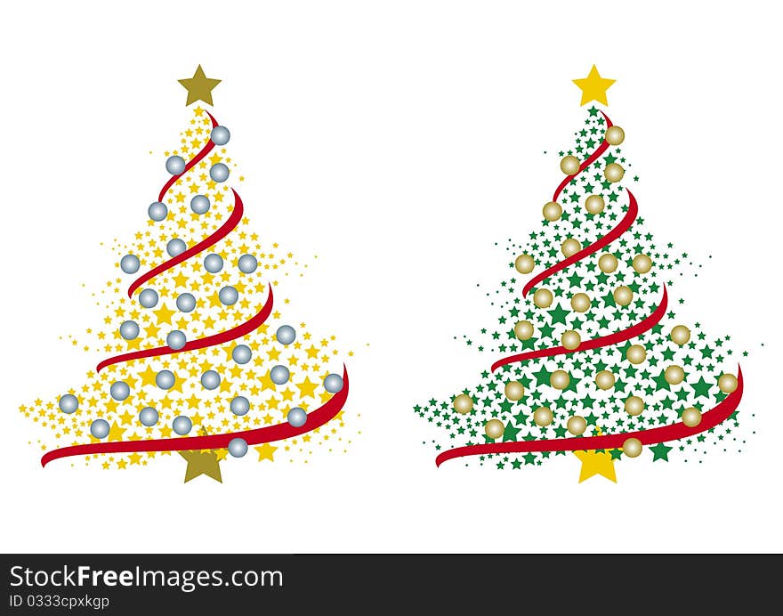 A couple of christmas trees made by an accumulation of stars. A couple of christmas trees made by an accumulation of stars