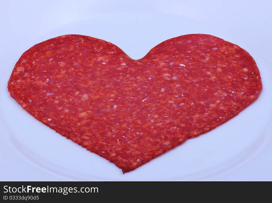 Freshly sliced sausage