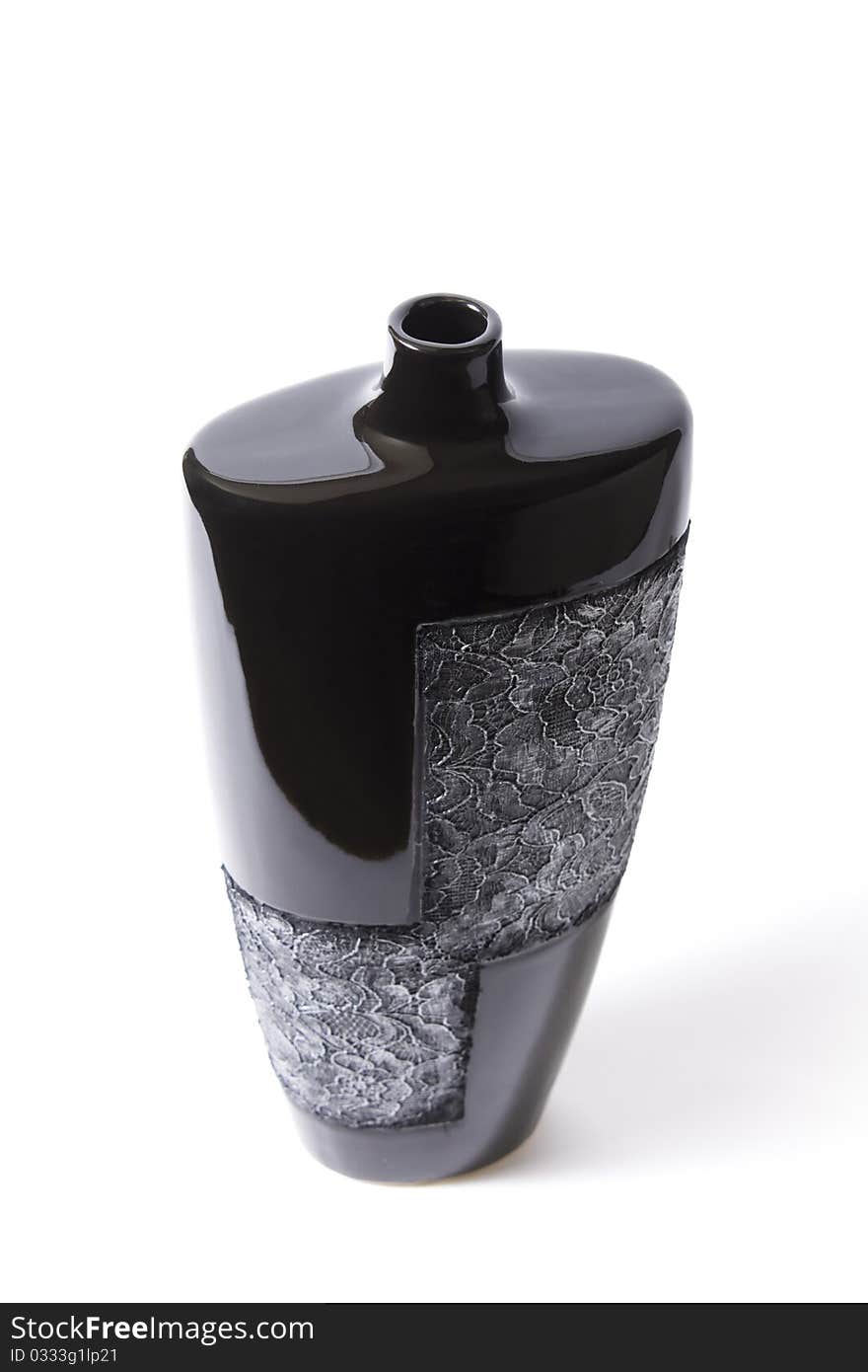 Modern black empty flower vase with ornate metallic pattern