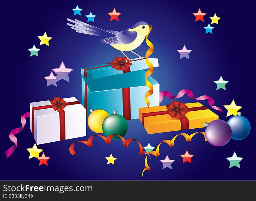 Festive background with boxes, balloons and birds. Festive background with boxes, balloons and birds.