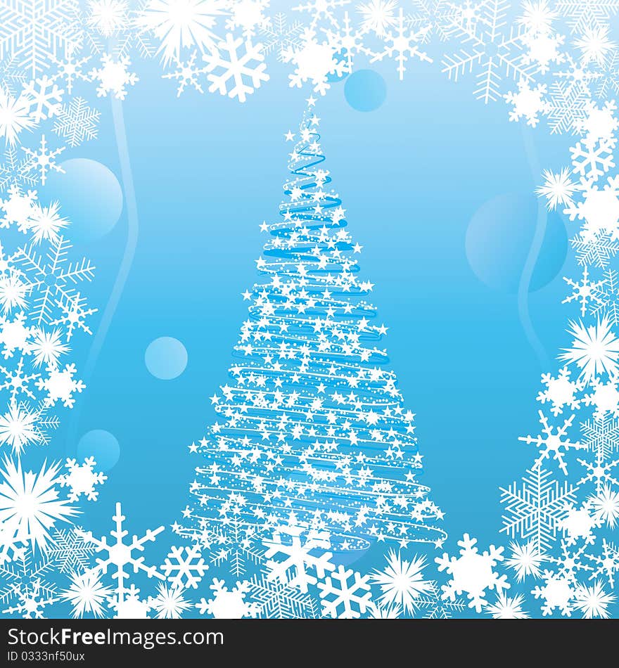 Christmas background with Christmas tree and the frame of the snowflakes. Christmas background with Christmas tree and the frame of the snowflakes.