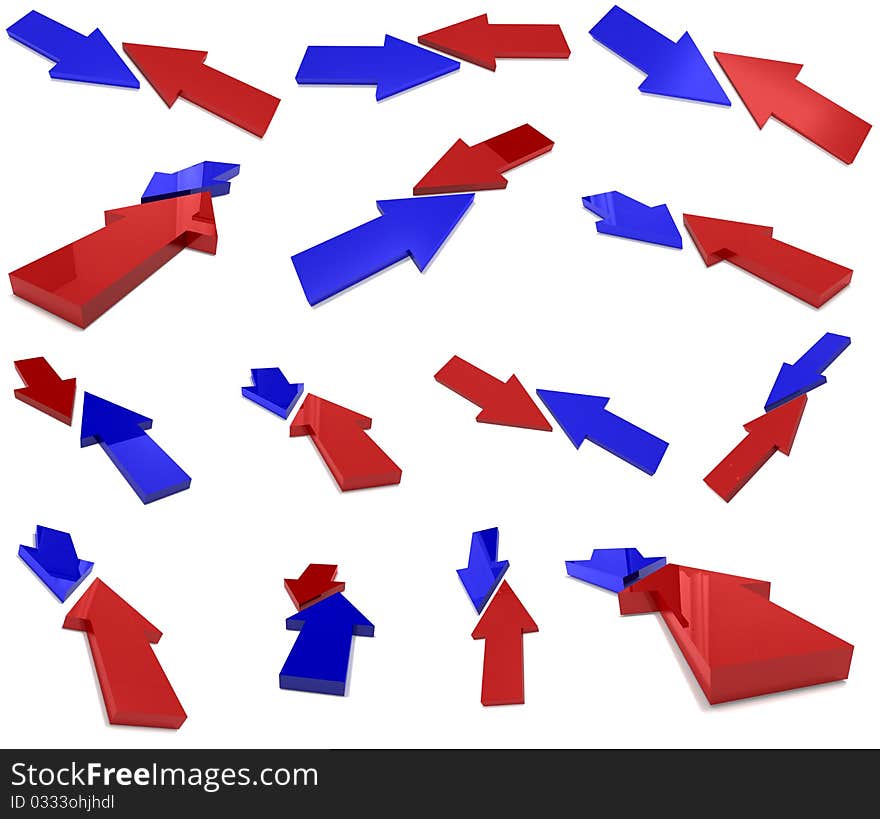 Gathering red and blue arrows. Gathering red and blue arrows