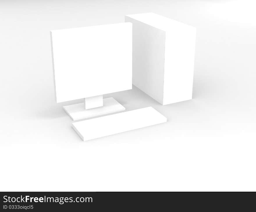 White computer with shadow on white background. White computer with shadow on white background