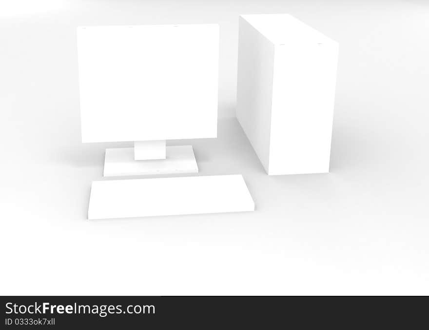 White computer on white background